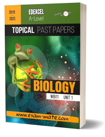 Cover of the "Topical Past Papers: Edexcel A-level IAL Biology" book, featuring exam-style questions organized by topic
