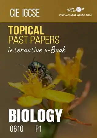Cover of the "Topical Past Papers: Biology 0610 P1" book, featuring exam-style questions organized by topic.