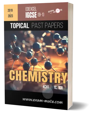 Cover of the "Topical Past Papers: Edexcel IGCSE Chemistry (9-1)" book, featuring exam-style questions organized by topic