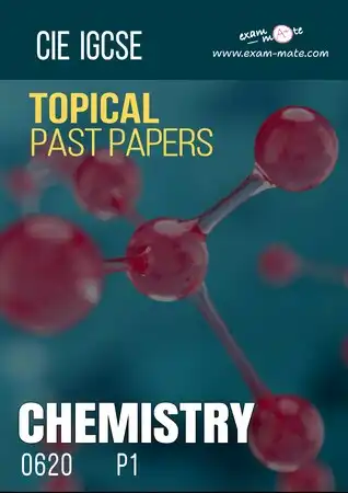Cover of the "Topical Past Papers: Chemistry 0620 P1" book, featuring exam-style questions organized by topic.