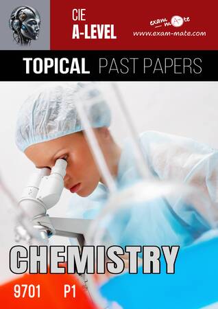 Cover of the "Topical Past Papers: Chemistry 9701 P1" book, featuring exam-style questions organized by topic.