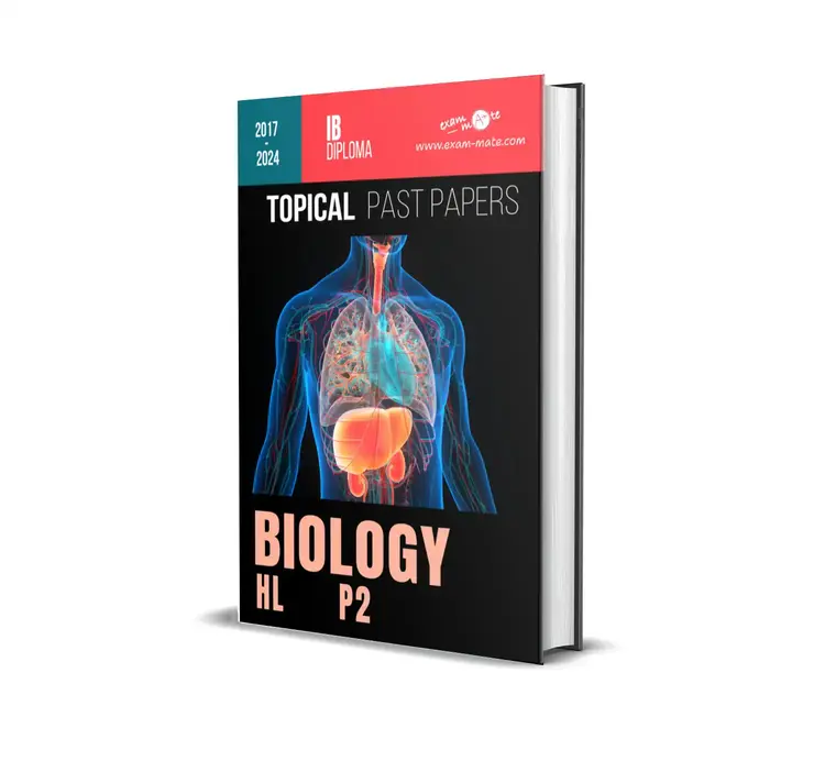 Cover of the "Topical Past Papers: IB Diploma Biology HL" book, featuring exam-style questions organized by topic.