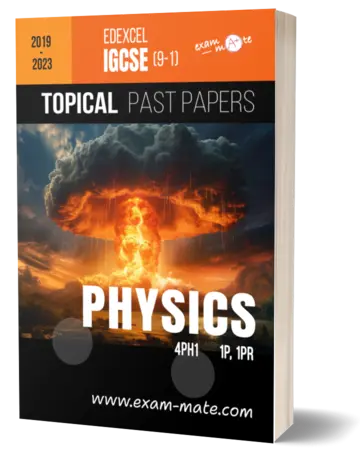 Cover of the "Topical Past Papers: Edexcel IGCSE Physics (9-1)" book, featuring exam-style questions organized by topic