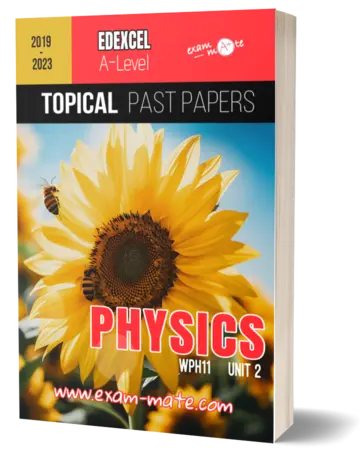 Cover of the "Topical Past Papers: Edexcel A-Level IAL Physics" book, featuring exam-style questions organized by topic.